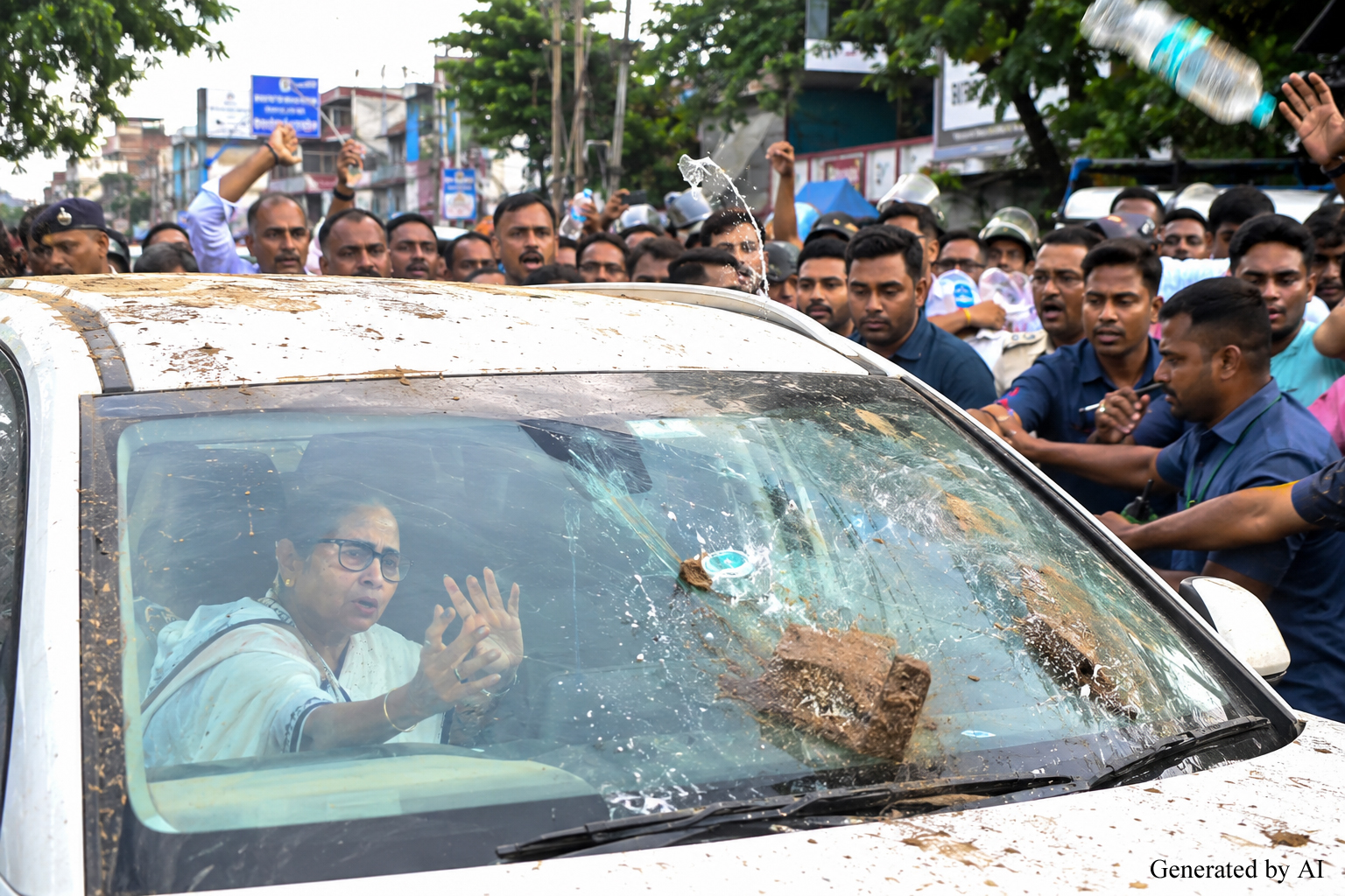 মমতার ব্যানার্জীর গাড়িতে হামলার অভিযোগ—বললেন, জীবনে কখনো এ ধরনের হামলার মুখে পড়েননি